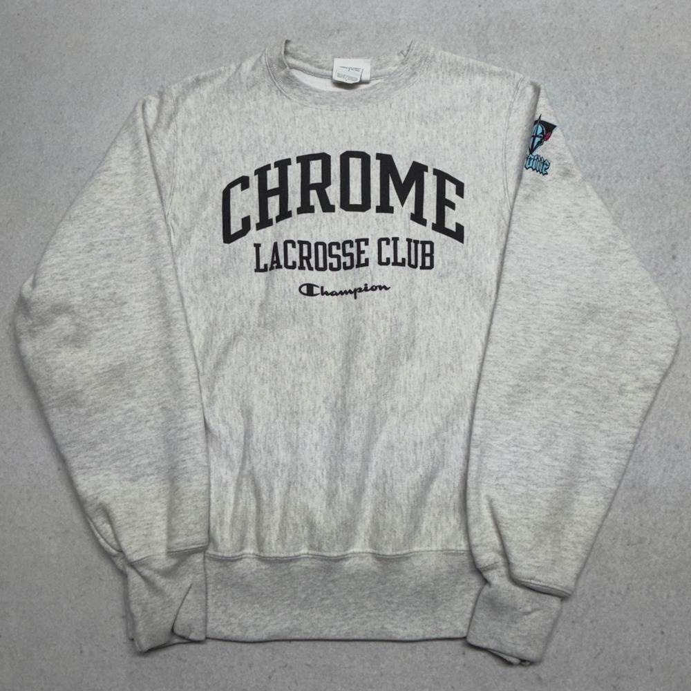 Champion Reverse Weave Chrome Lacrosse Club Graphic Sweatshirt Grey Small